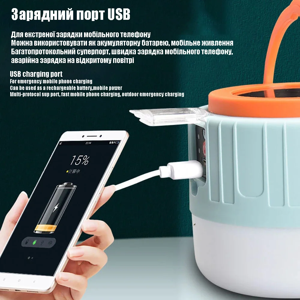 Portable High Power Led Light Flashlight Camping Equipment Solar Charging Lantern USB Bulb Camping Tent Lamp Lighting Waterproof