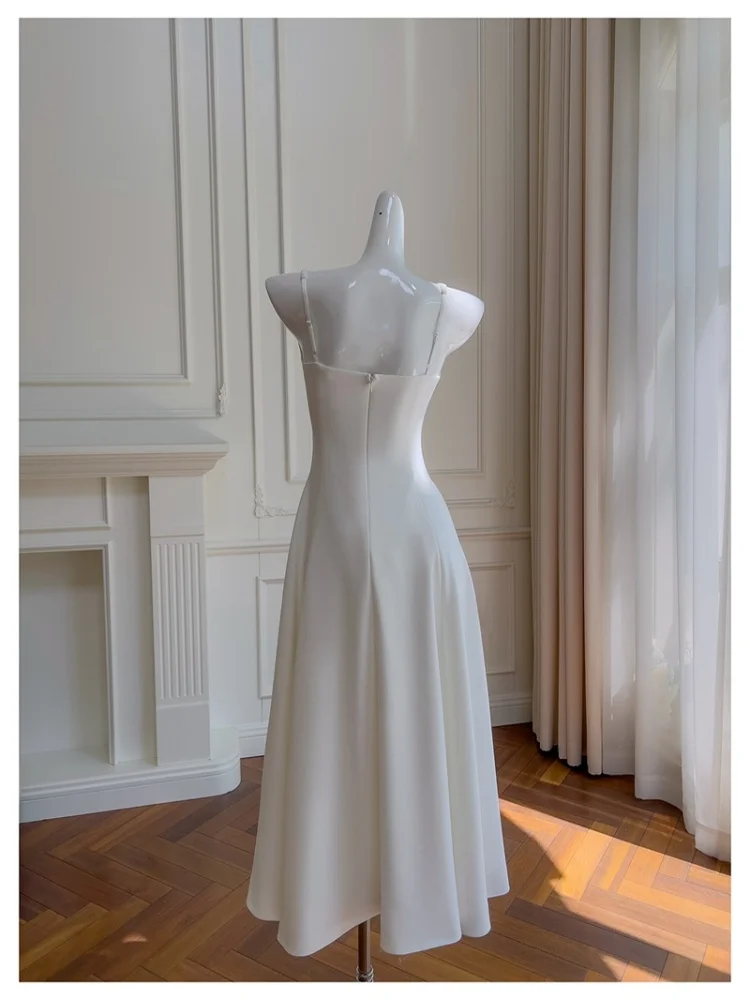 Ele White Wedding Dr Vintage Aosphere High-End Feeling Holiday Dr per fidanzamento e cerimonia di bere