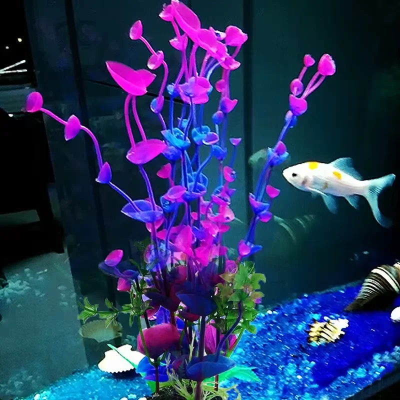 Lila Blume Künstliche Gefälschte Kunststoff Pflanze Künstliche Aquarium Pflanze Aquarium Zubehör Dekoration Ornament Unterwasser Pflanze – Detail 1