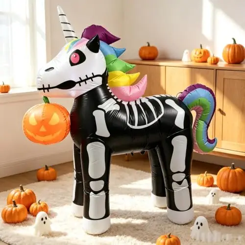 Halloween Inflatable Skeleton Unicorn Pumpkin Blow Up Decor Plug-in