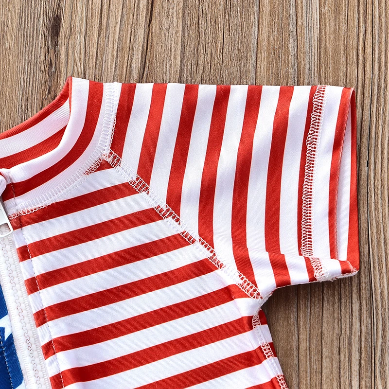 

Kids American Flag Print Rash Guard Swimsuit Toddler Boys 4th of July Patriotic Zip Front Bathing Suit