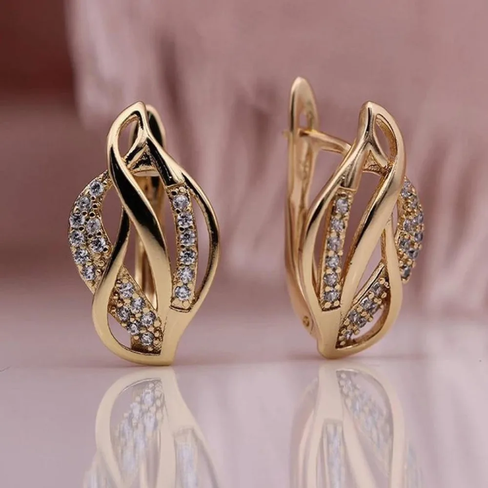 Korean Personality Sparkle Zircon Hollowed-out Design Twist Weave Irregular Hoop Earrings for Women Stainless Steel Jewelry Gift