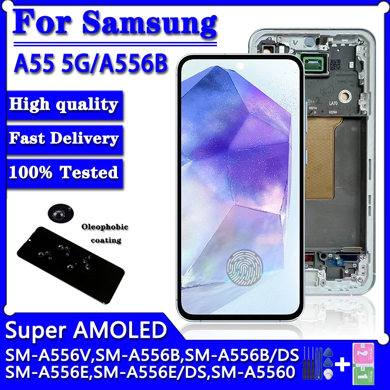 6.6\'\' Super AMOLED For Samsung A55 5G A556U A556B A5560 A556E LCD Display Touch Screen With Frame For Samsung A55 Display