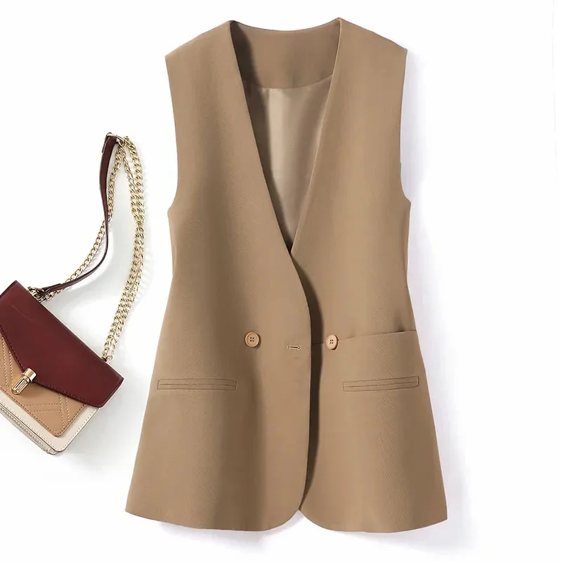 

Spring Autumn Fashion Suit V-neck Vest Coat Women's New Korean With lining Sleeveless Casual Waistcoat Female Tops Jacket Ladies