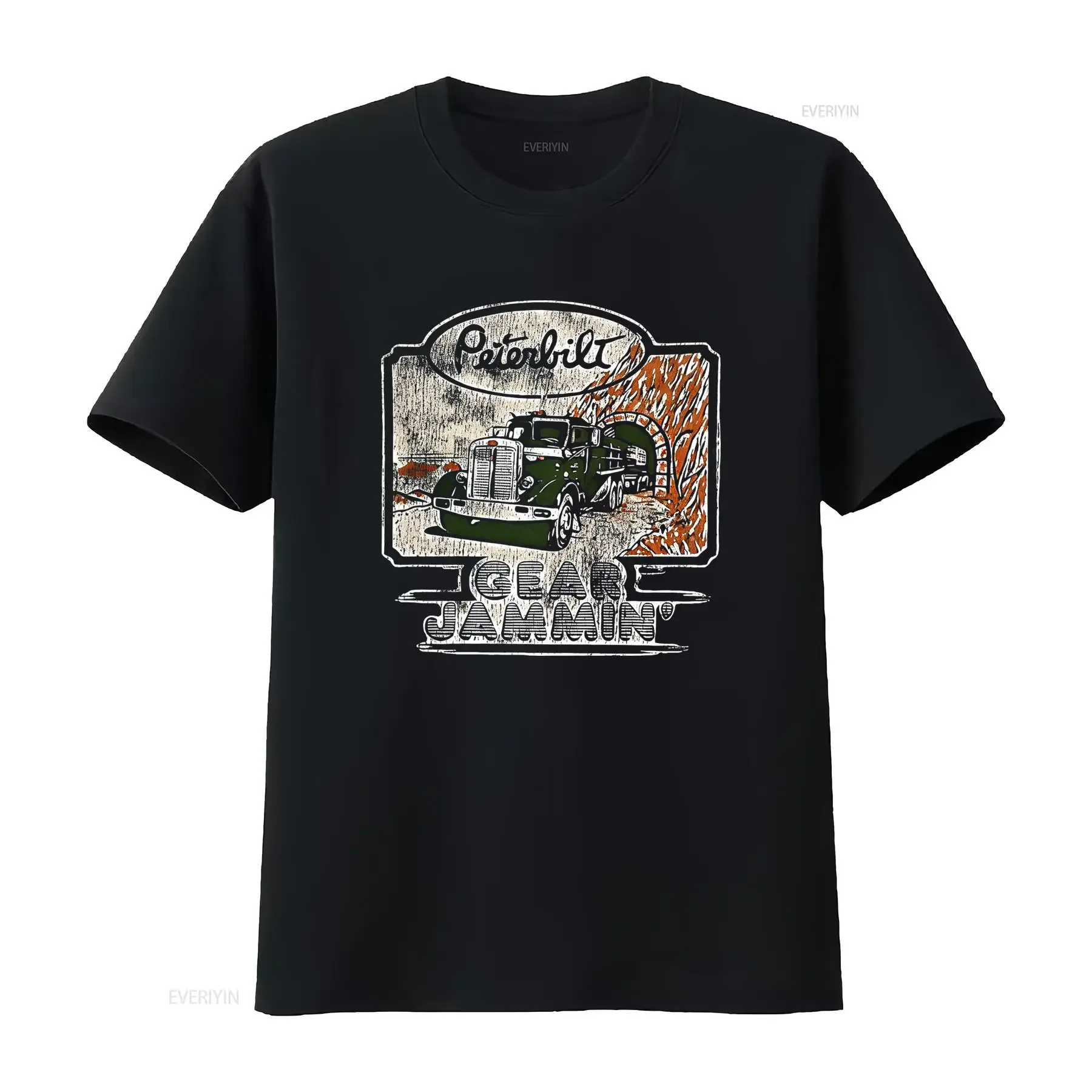 T-shirt décontracté vintage rétro imprimé camion de fret, effet vieilli, confortable, style délavé, vêtements de créateur homme