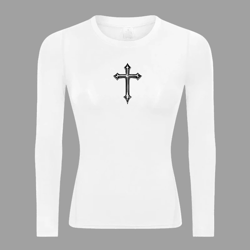 Graphic Long Sleeve Compression Shirt for Women Christian Athletic Yoga Running T-Shirt Spring Fall Gym Workout Training Tops
