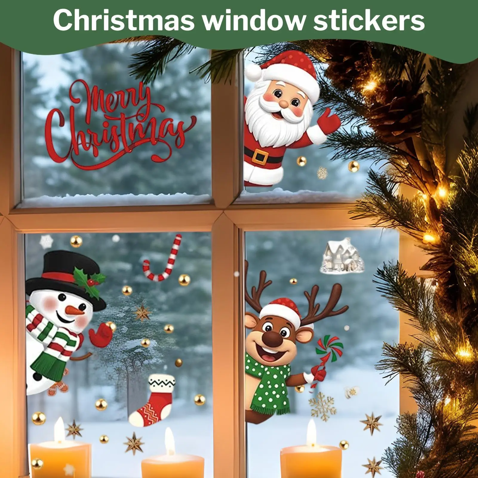 ตกแต่งหน้าต่างคริสต์มาสวันหยุดเกล็ดหิมะซานตาคลอสกวางเรนเดียร์ต้นไม้สโนว์แมนสติกเกอร์ 6 แผ่นสติ๊กเกอร์วันหยุดหน้าต่างแบบใช้ซ้ำได้