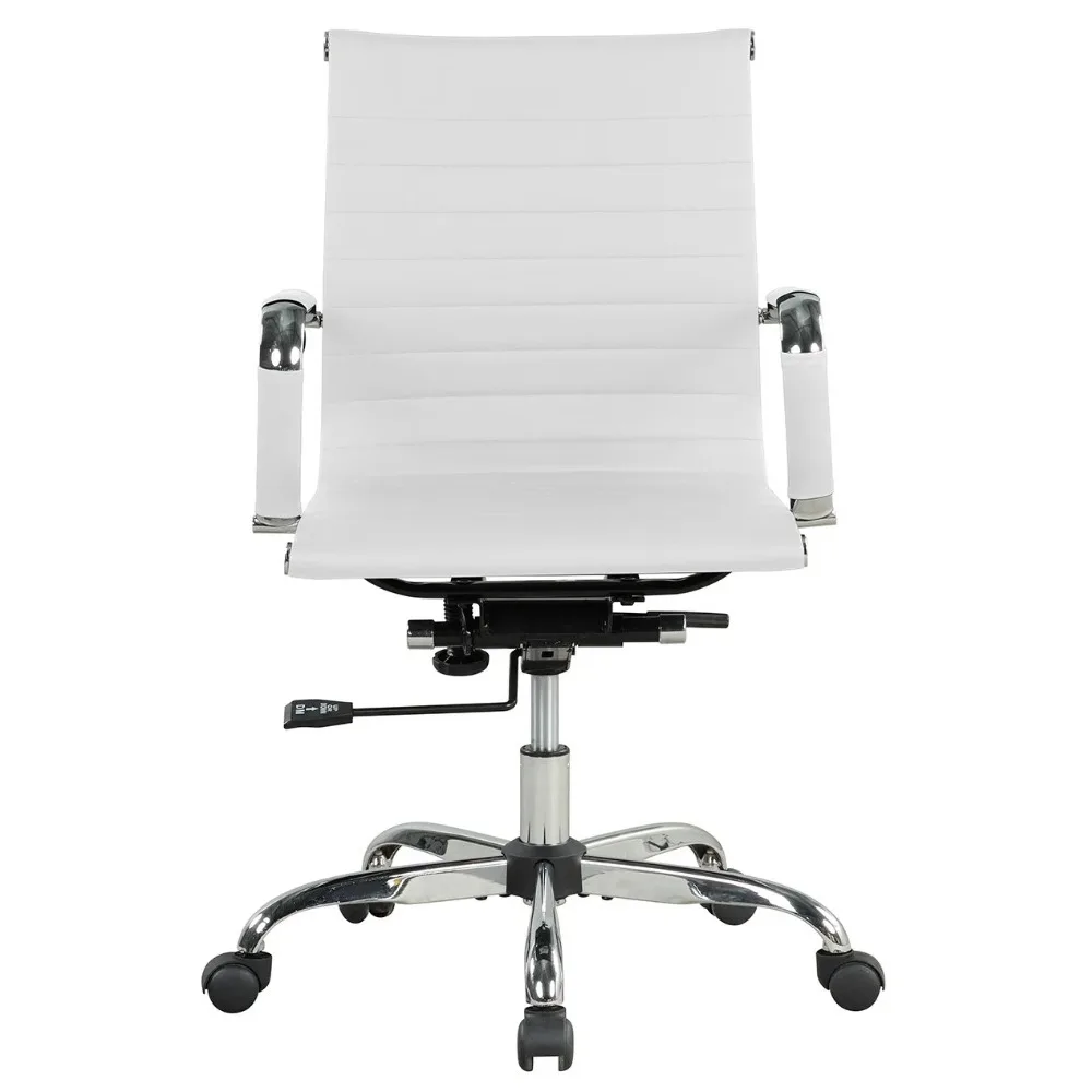 

Ribbed Back PU Leather Office Chair, Adjustable Height, White, for Teens and Adults