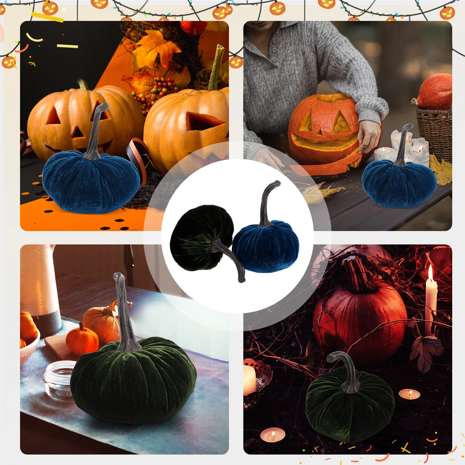 

2pcs Pumpkin Decoration Velvet Stuffed naments 15cm Olive Green Blue Home Party Halloween Accessory Fall