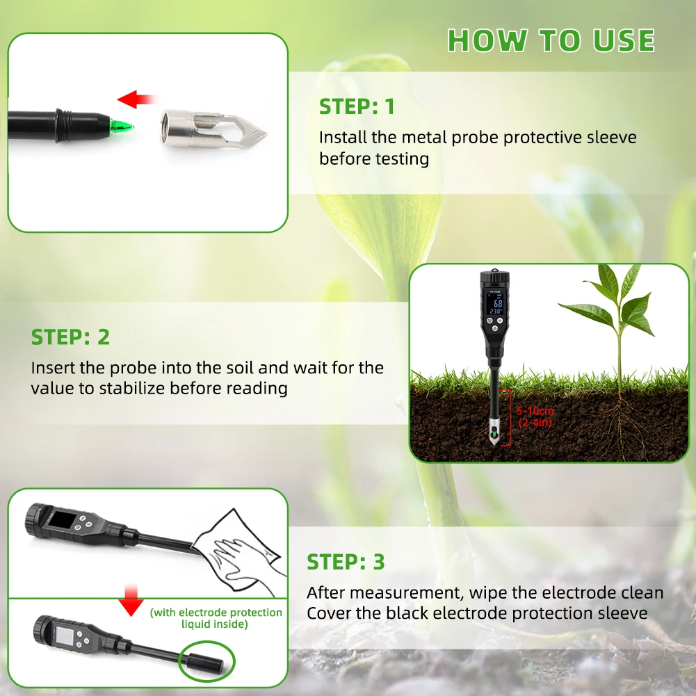 Smart Wireless Soil Meter BT Connection PH Tester Thermometer APP Control Acidity Analyzer for Hydroponics Planting Garden