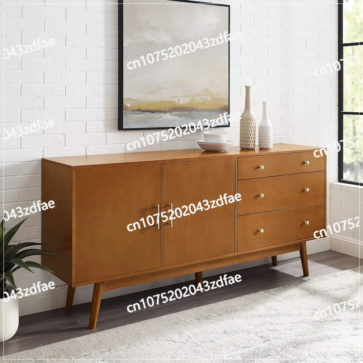 Walker Edison Mid-Century Modern Wood Kitchen Buffet Sideboard Entryway Serving Storage Cabinet Doors-Dining Room Console