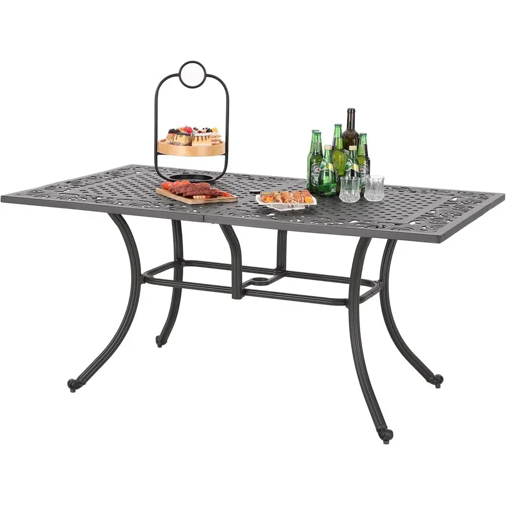 

Bronze 6-Seater Aluminum Outdoor Dining Table with Umbrella Hole for Patio and Backyard