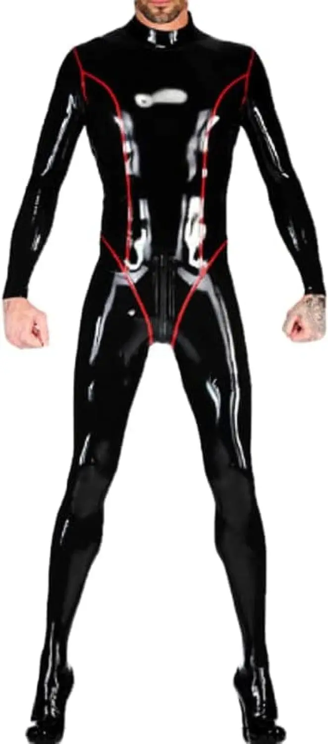 

Black Sexy Latex Catsuit with Back To Crotch Zipper Rubber Body Suit Bodysuit Overall