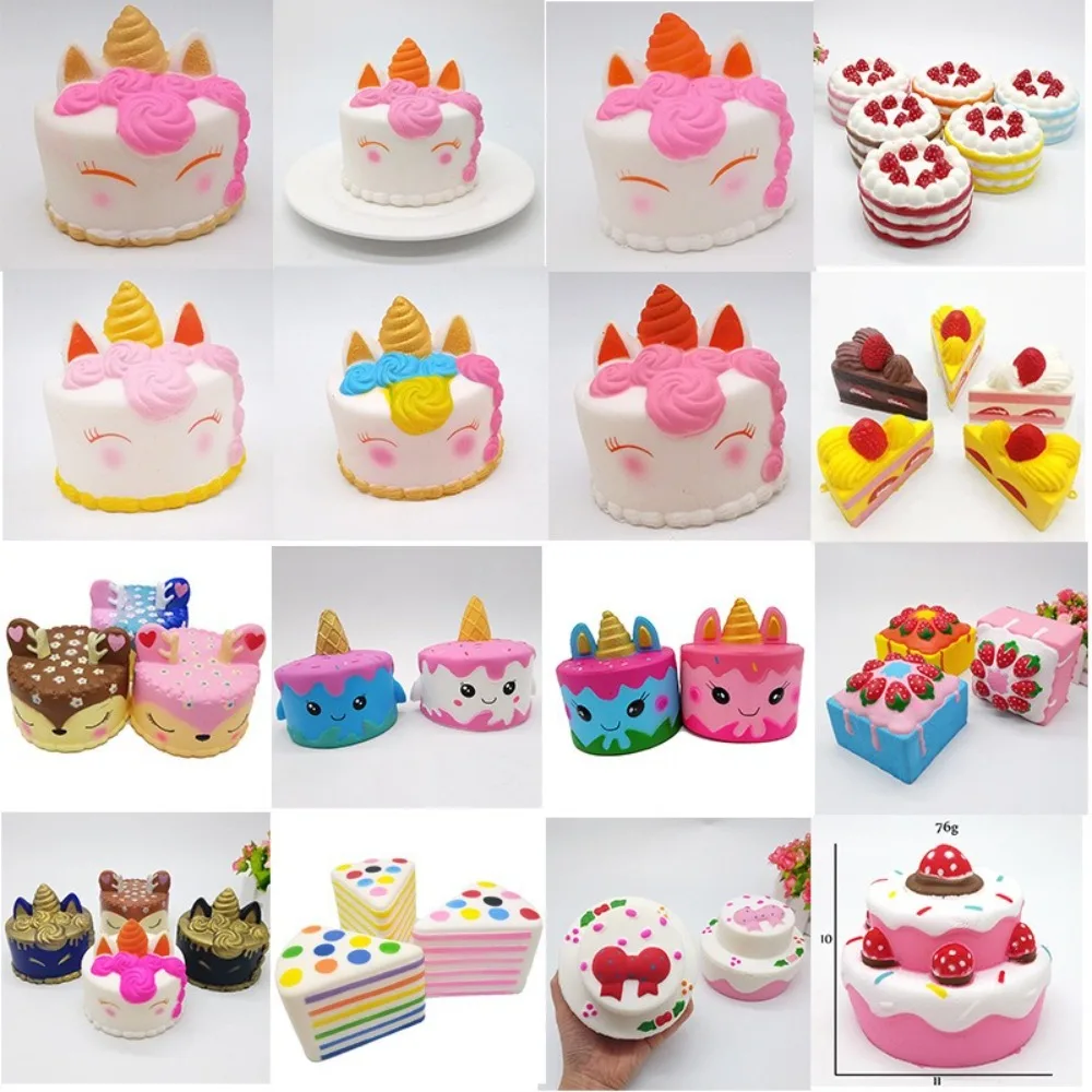 Simulation Strawberry Birthday Cake Squeeze Toy PU Decompression Squishy Fingertip Toy Pony Cake Pressure Relief