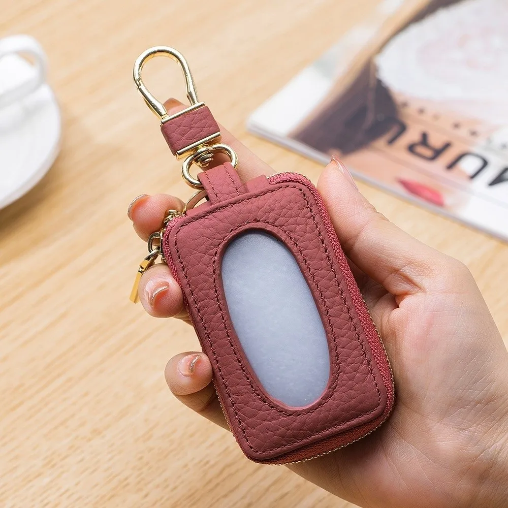Protection Cover Universal Car Key Bag Genuine Leather with Zipper Keychain Holder Organizer Mini Storage Bag Key Case Unisex