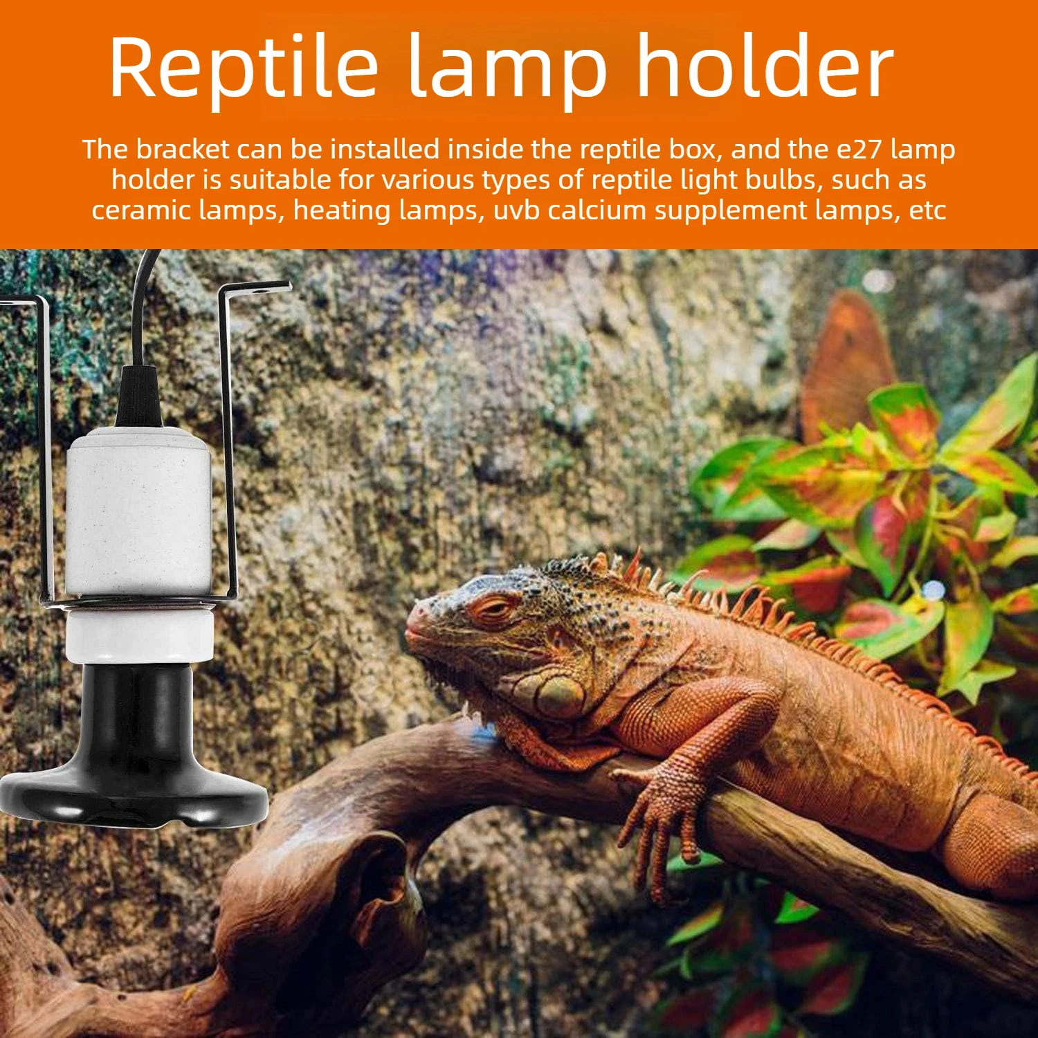 Reptile Heat Lamp Fixture Ceramic E27 Light Bulb Socket with Switch, Mounting Bracket for Turtle Snake Lizard Max 300W (No Bulb)