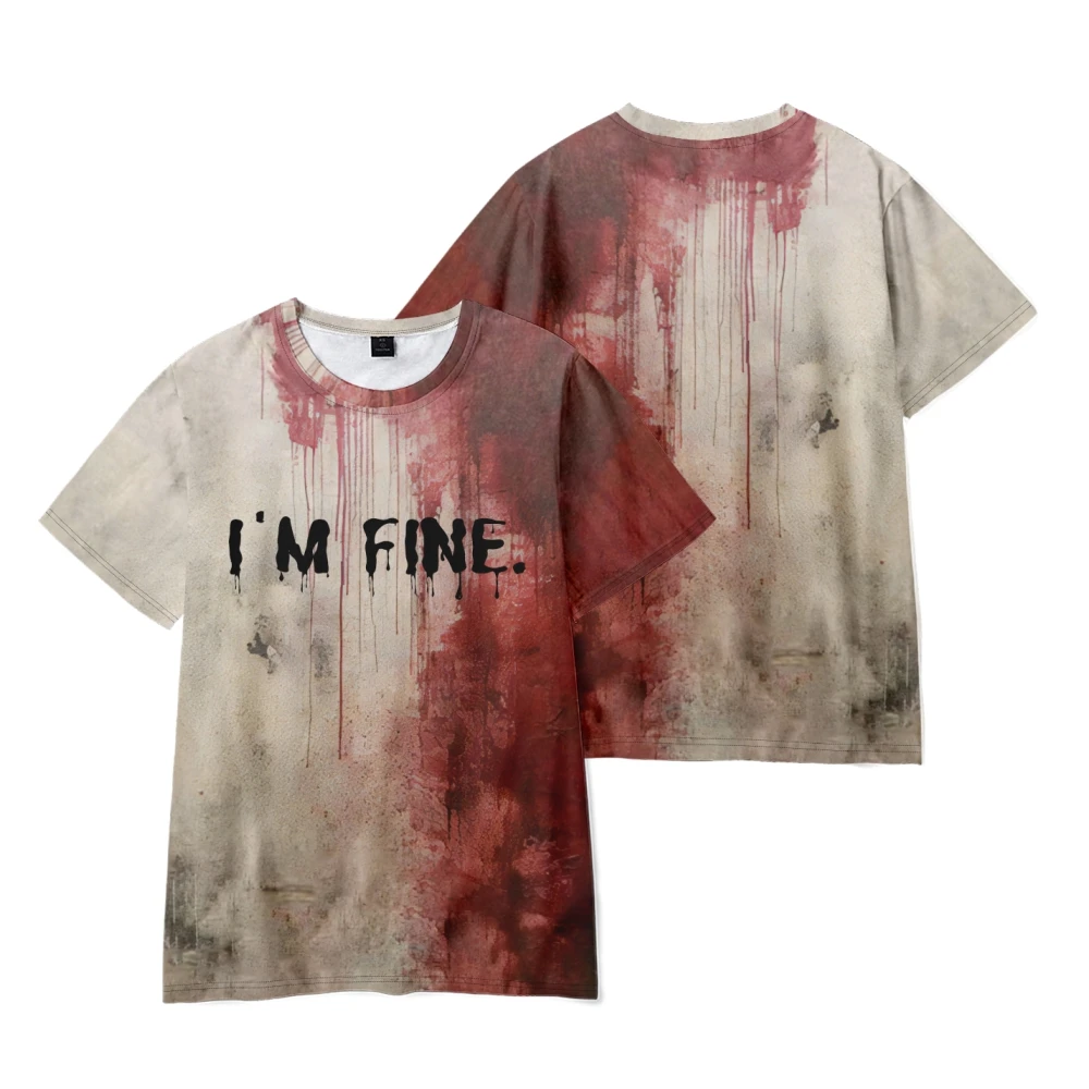 I\'M Fine Bloody tShirt Problem Solved  T Shirt Short Sleeve crewneck tshirt men/women trendy hip hop  Top