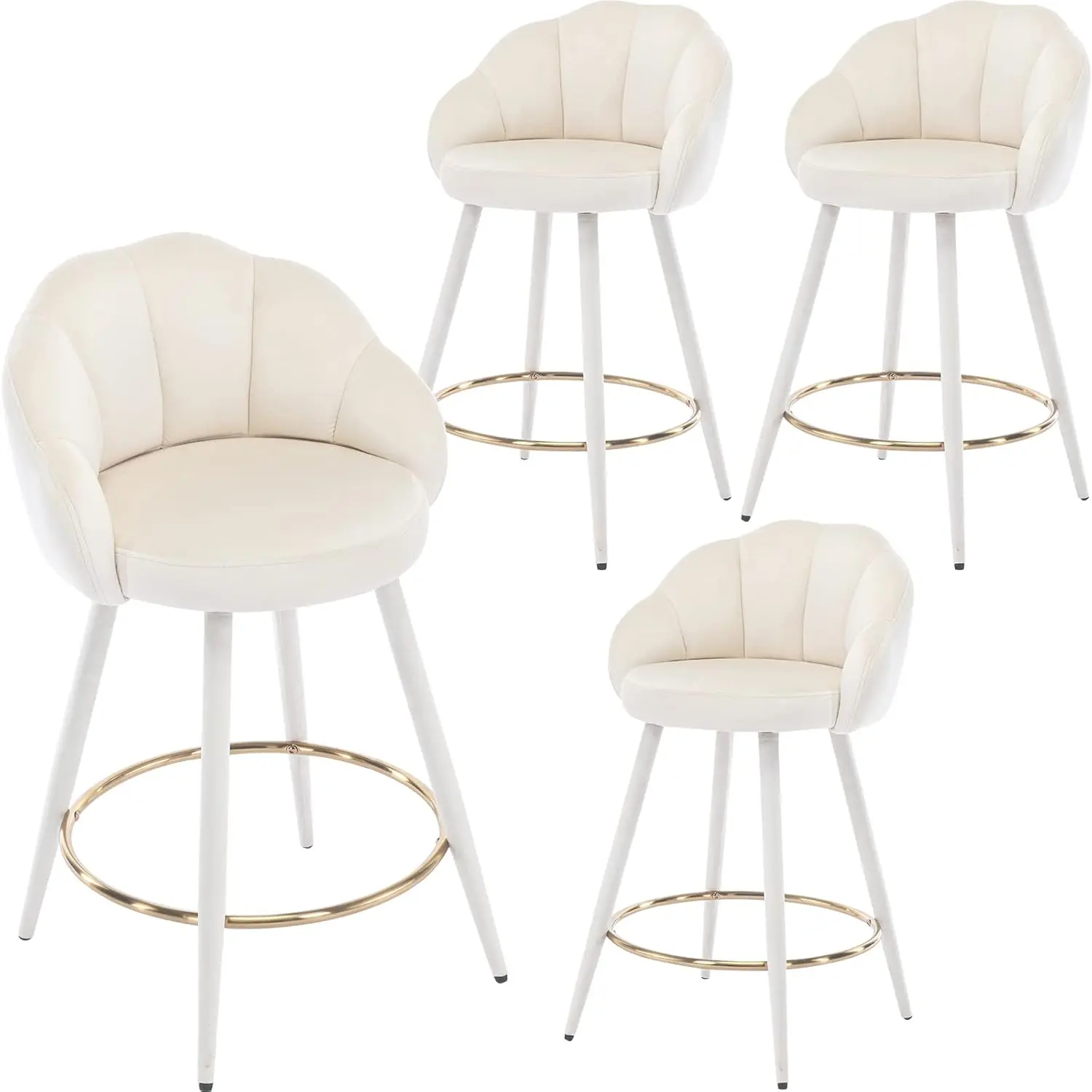 

25.5'' Counter Height Barstools Set of 4 Modern Velvet Upholstered Bar Stools with Petal Back & Golden Footrest for, Customized