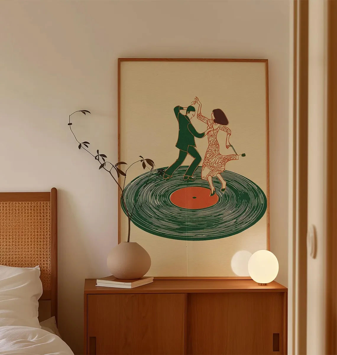 Couple Dancing on Vinyl Record Wall Print Decor - Retro Music Art for Living Room Accent, Bedroom Wall Decor, or Music Lover's S
