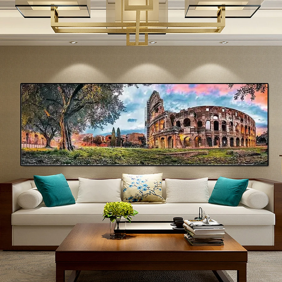 Extra Large Size Diamond Painting Roman Colosseum Ancient Buildings Diy Full Mosaic Embroidery Scenic House Picture Wall Decor