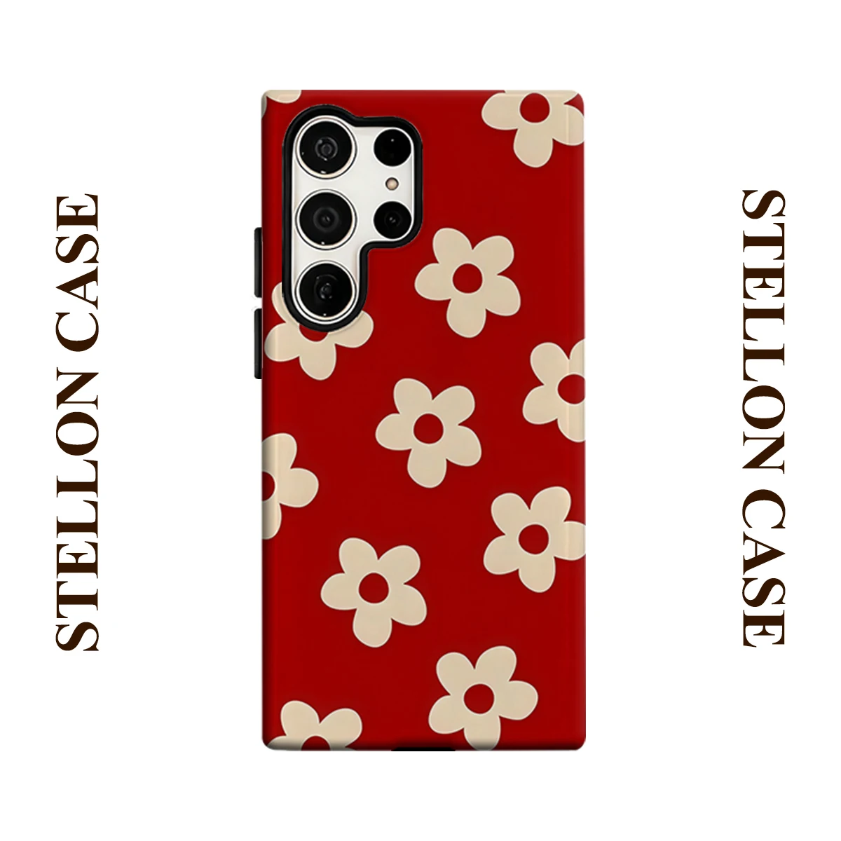 Red and White Retro Flowers For Samsung Galaxy Phone Case S23 S20 S25 FE S24 Plus S26 Ultra 2-IN-1 Shockproof Bumper Hard PC
