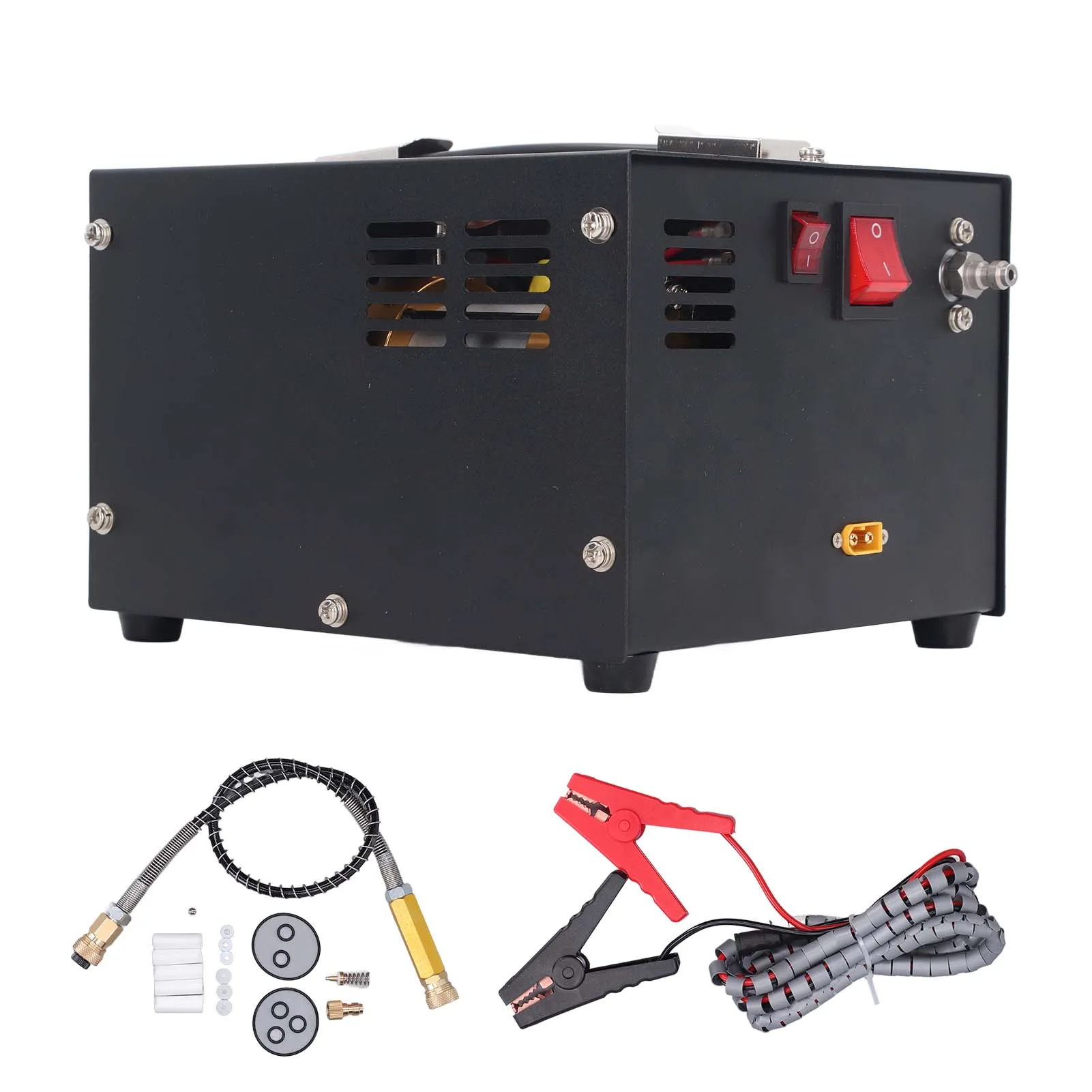 

Портативный электрический компрессор DC12V PCP 4500 фунтов на кв. дюйм (30 МПа) с высоким давлением, безмасляный, с водяным охлаждением, для пейнтбола