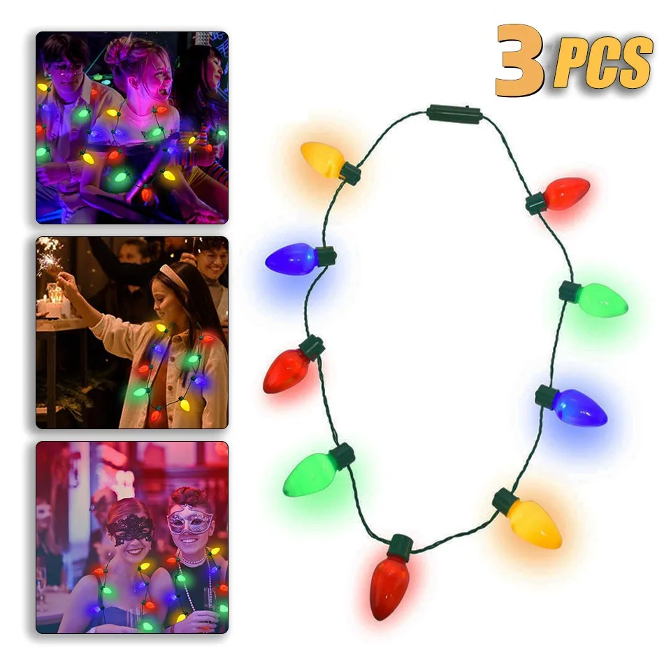 Christmas LED light 9 Light Glow Necklace Colorful Headlight Bubble Light Glow Necklace Flash Bulb Necklace Christmas Decoration