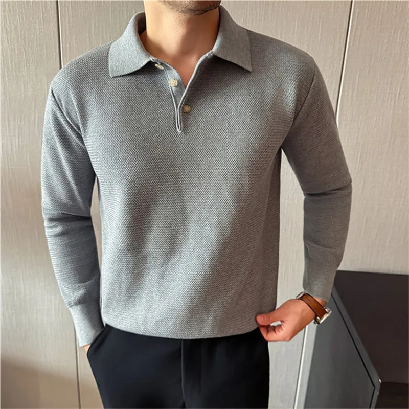 

Осень-зима, высококачественный мужской шерстяной вязаный свитер, однотонный умный повседневный вязаный поло, пуловеры, мужские облегающие теплые свитера