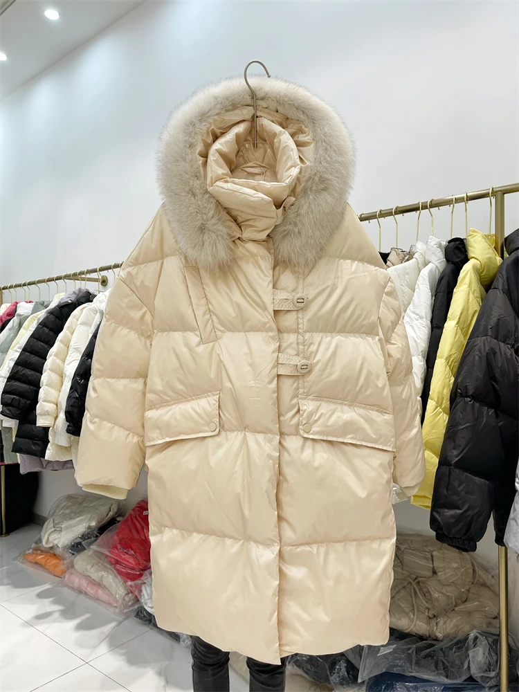 Fox Fur Collar Warm Women Winter Coat Fashion Zipper Female Parkas 2023 New Straight Loose Puffer Jackets Outerwear