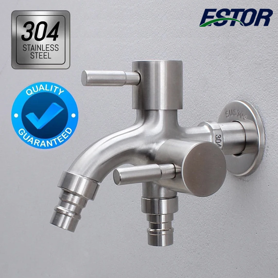 304 Stainless Steel Faucet One Into Two Out Multifunction Double-outlet Washing Machine Faucet Outdoor Garden Sink Pool Faucet