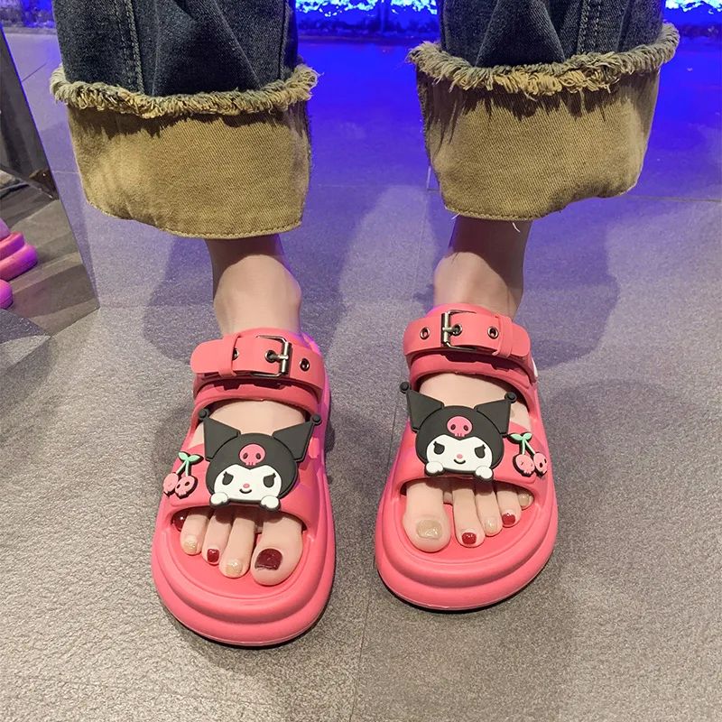 Heart-beating Sanrioed My Melody Girls Sandals Kawaii Anime Kuromi Cinnamoroll Slippers Girls Heart Shape Summer Sweet Cute Shoe