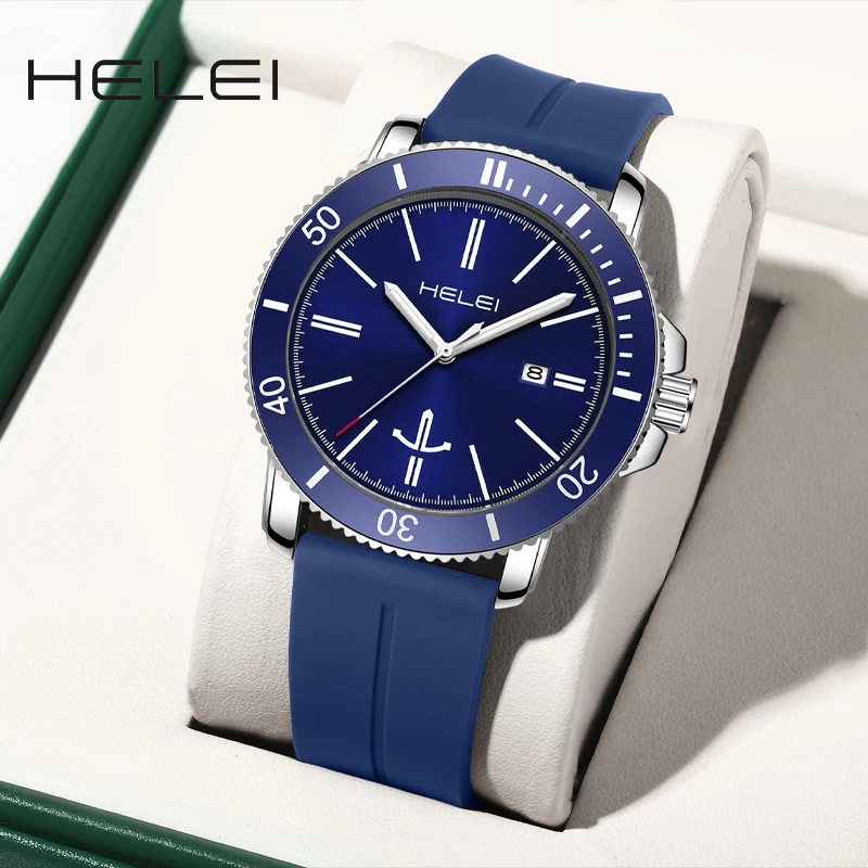 

HELEI Original Classic Brand Men's Quartz Watch Strip Dial Waterproof Silicone Casual Quartz Wristwatch Date Gift For Men