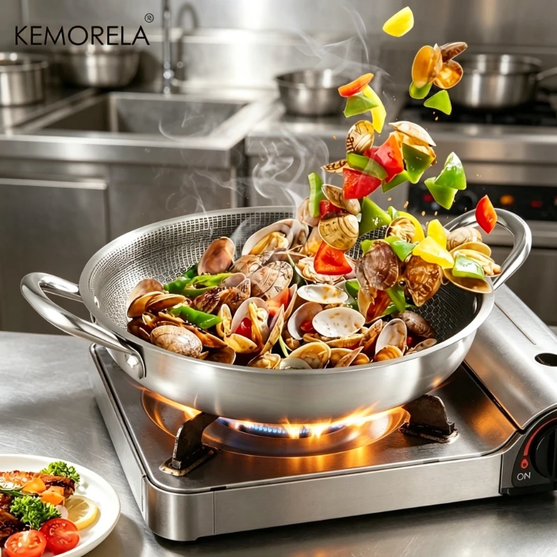 Stainless Steel Double Handle Grill Pan - Nonstick & Induction Compatible - Even Heat for Home Cookware for Stovetop to Oven