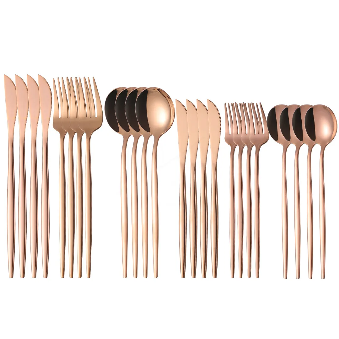 

Western Rose Gold Cutlery Set 24pcs Stainless Steel Dinnerware Set Spoons Forks Knifes Home Golden Tableware set Eco Friendly