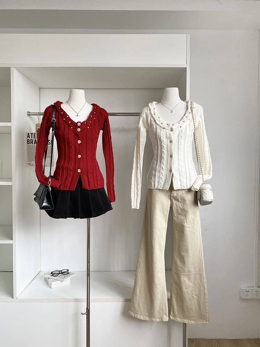 

Fashionable Knitted Wrap Cardigan Women's Slim Fit Top Waist-Cinching Long Sleeve Polyester Fiber French Style Winter 2025