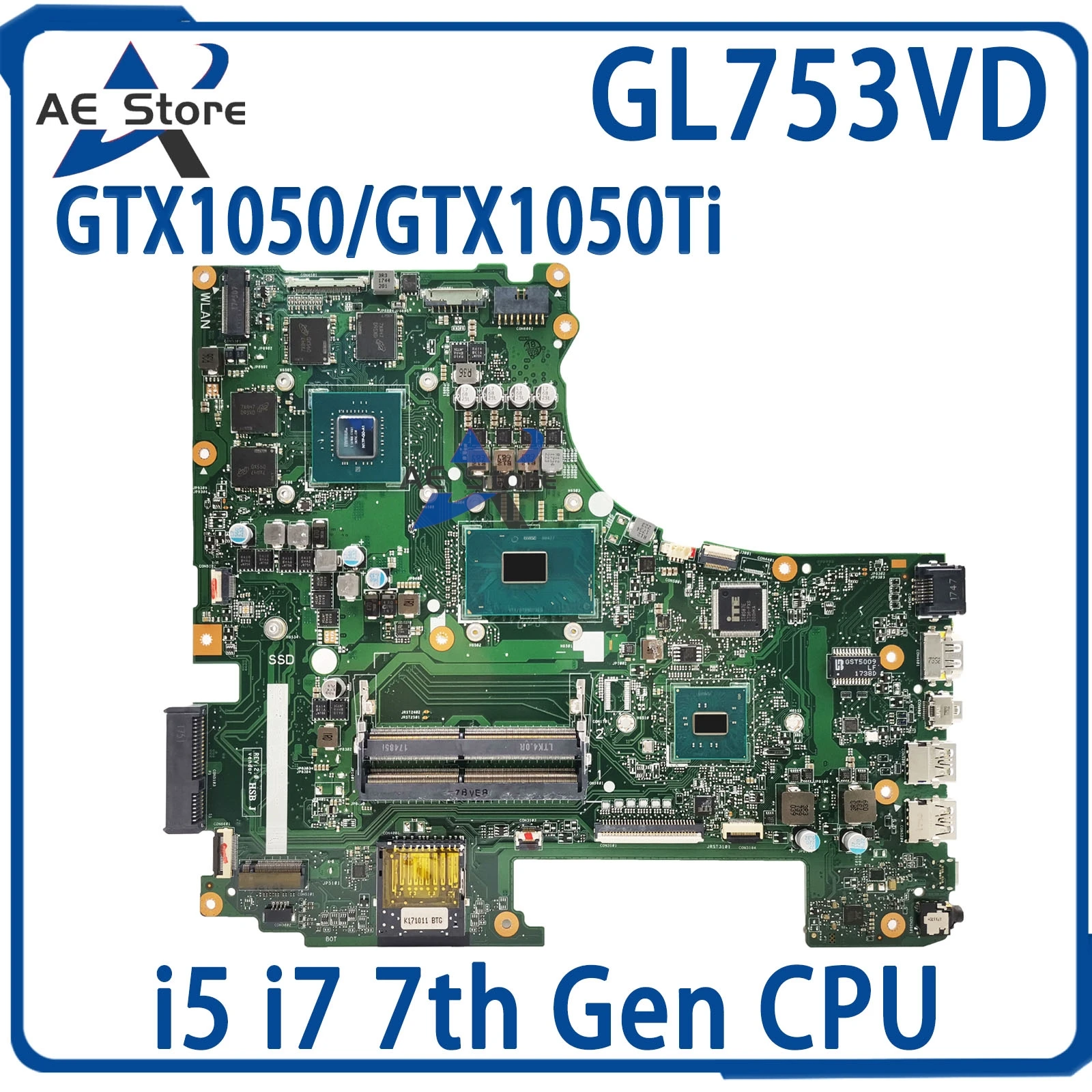 

GL753VD Notebook Mainboard For ROG GL753VE FX753V ZX753V GL753V GL753 Laptop Motherboard i5 i7 7th Gen GTX1050 GTX1050Ti