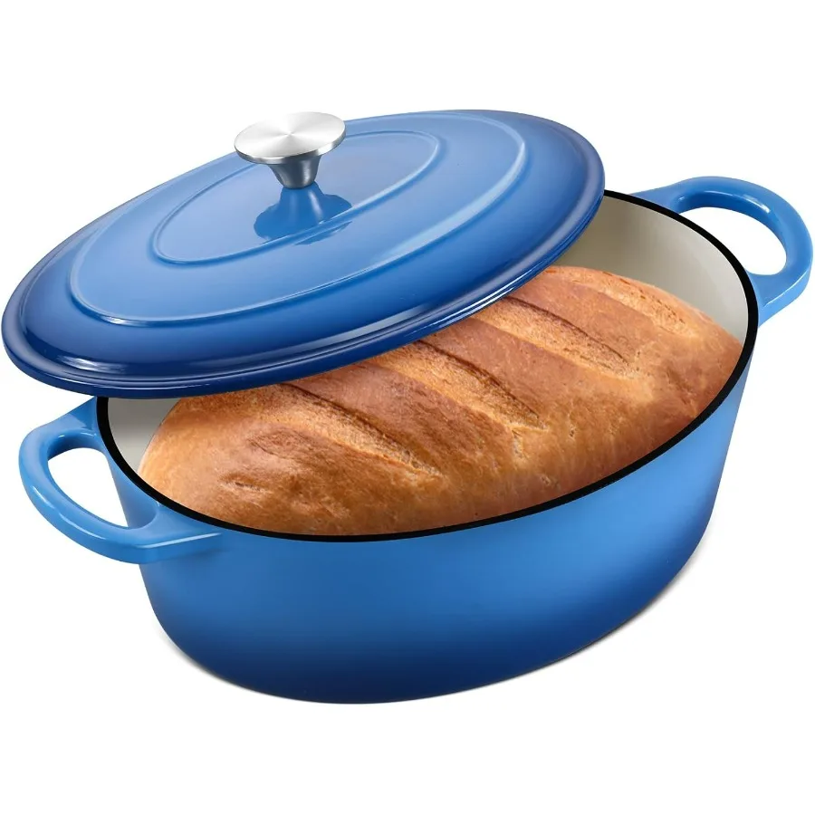 

7 Quart Oval Dutch Oven with Lid, 7QT Enameled Oval Cast Iron Dutch Oven for Sourdough Bread Breaking, Heavy Duty Cookware for B