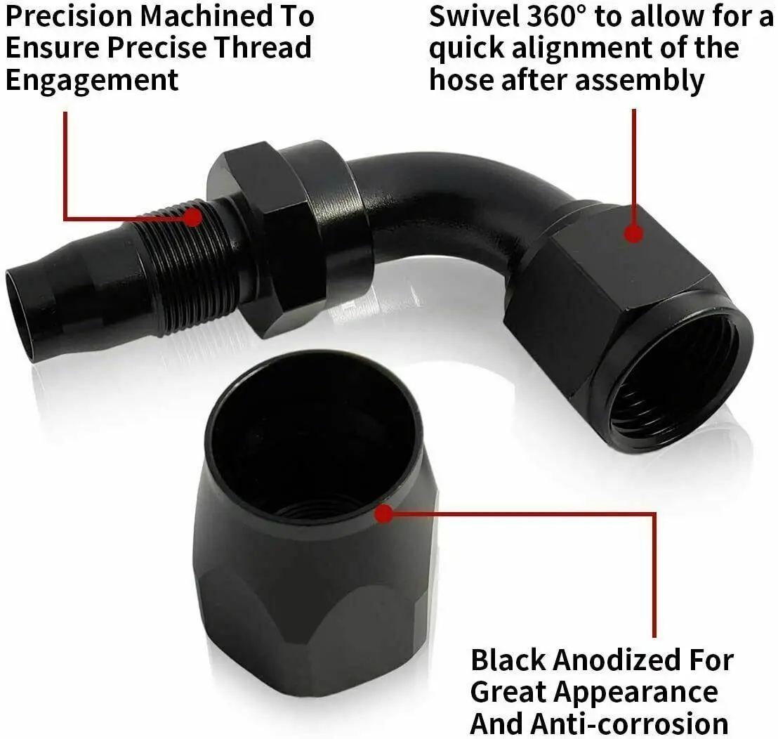 Kit de adaptador de extremo de manguera giratoria de combustible de aceite, Universal, AN10, AN12, AN16, recto, 45, 60, 90, 120, 150, 180 grados, 1