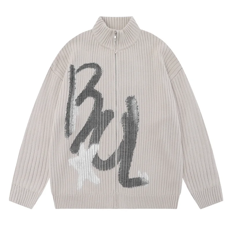 

Guochao хип-хоп граффити свитер с буквенным принтом мужской и женский Ins Trend индивидуальный свободный кардиган вязаная куртка