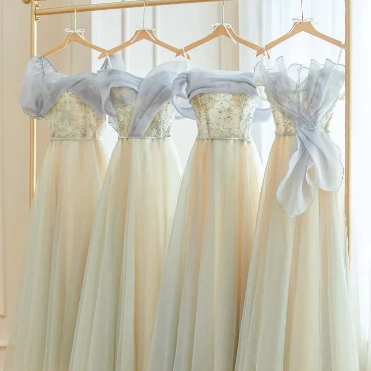 

Ele Wedding Maids Dr Slimming adient Sle Long Skirt Adult Ceremony Gown for Sister Gang Women's Faionable Weddin...