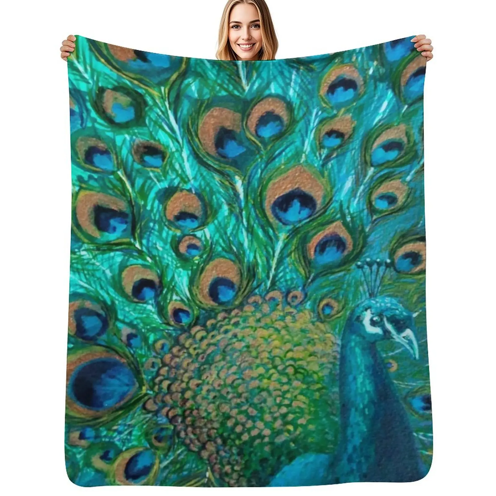 

Colourised Peacock Throw Blanket warm winter Shaggy for babies Blankets