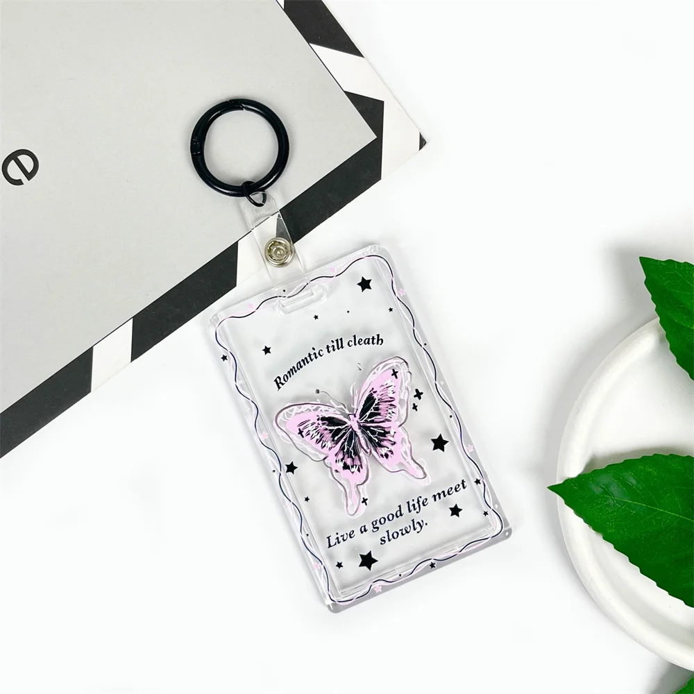 Ins Butterfly Acrylic Photocard Holder Keychain 3 Inch Kpop Idol Photo Sleeve ID Card Holder Student Card Case Protective Case