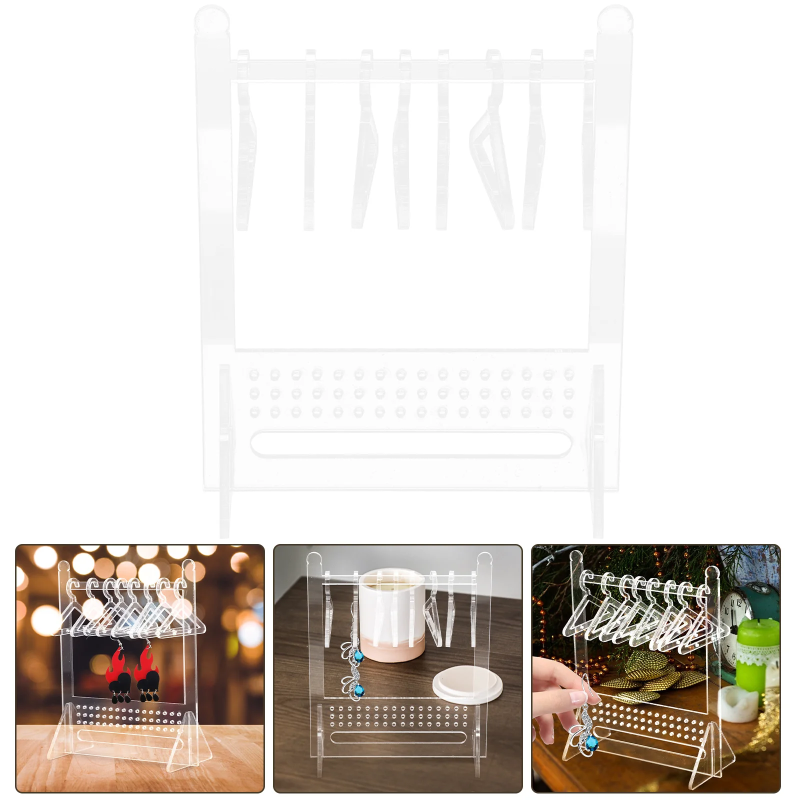 

1 комплект, акриловый органайзер для ювелирных изделий, подставка, вешалка в форме серьги, ожерелье, держатель для дисплея, настольная стойка для хранения, серьги, ожерелье, кольцо