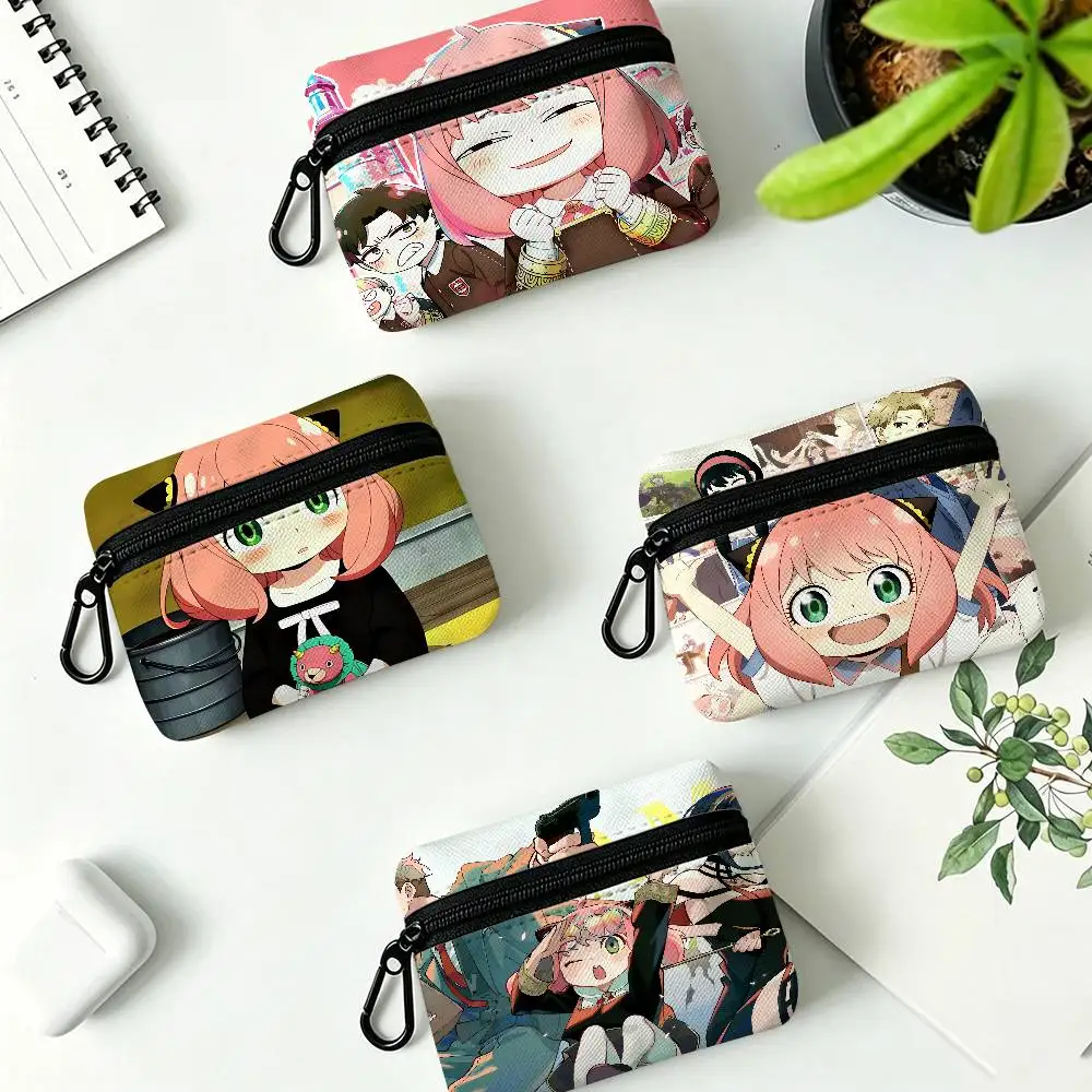 Anime Spy X Family White Oxford Cloth Zipper Coin Purse Lightweight Hanging Key Pouch Card Holder For Daily Use