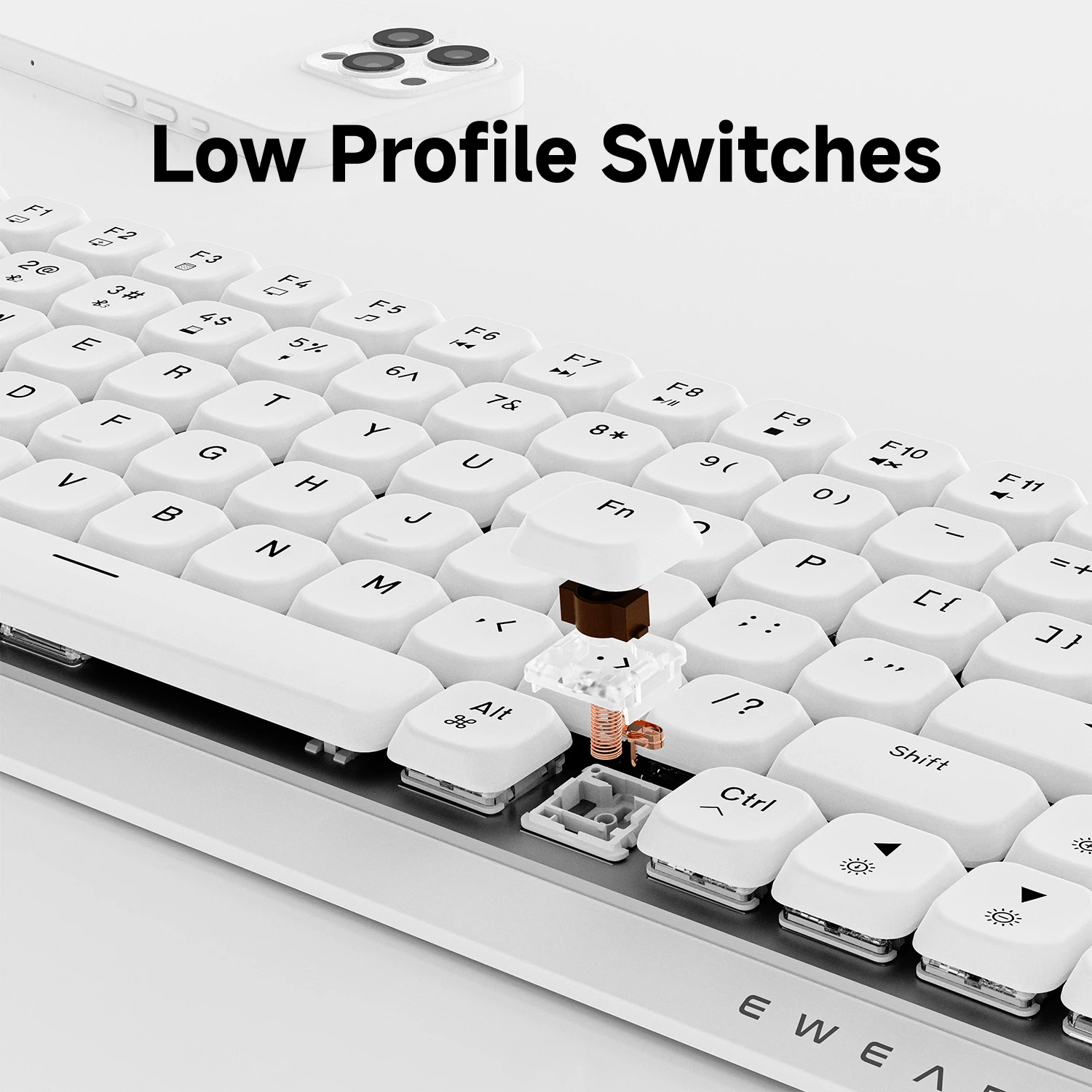 EWEADN Wireless Low-Profile Mechanical Gaming Keyboard, Slim Ergonomic Aluminum Top Design with Fast Switches for eSports Office