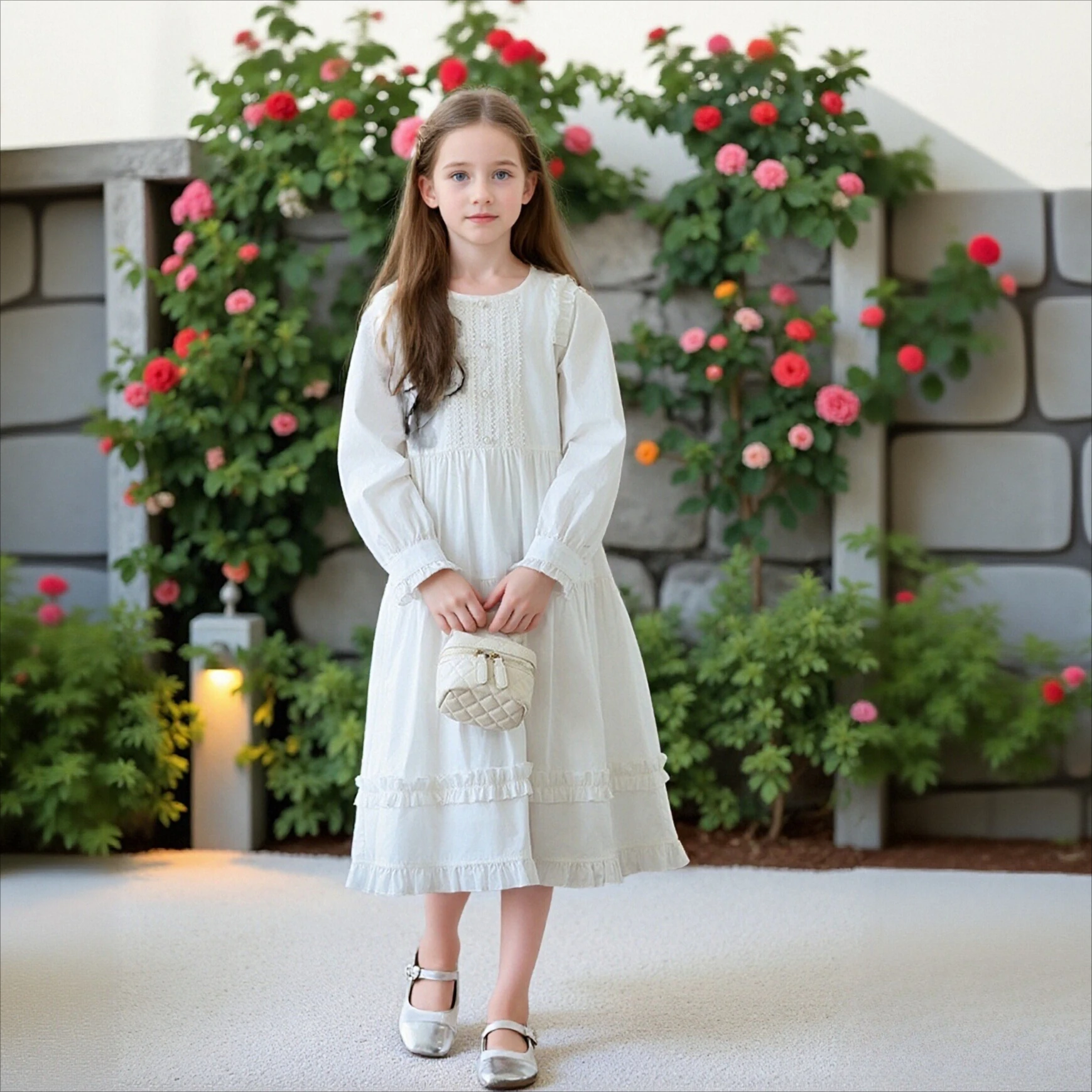 Children Clothes Daily Casual School Dress 2026 Spring Long Sleeve Lace Trim Cotton Dress for Girls Sweet White Dress for Kids