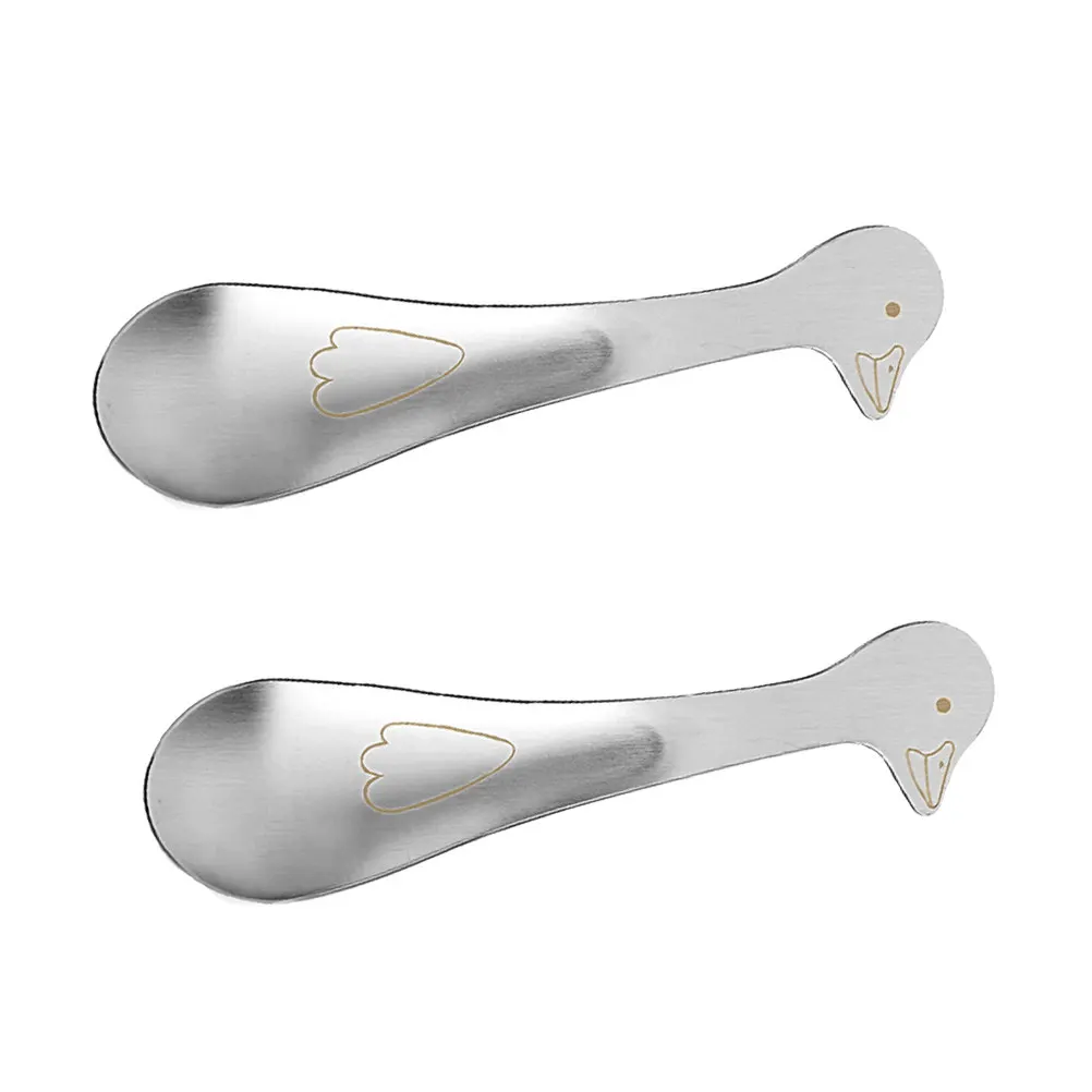 

2Pcs Stainless Steel Kids Spoon Cartoon Duck Pattern Ergonomic Handle for Food Dessert Tea Coffee Creative Children Tableware