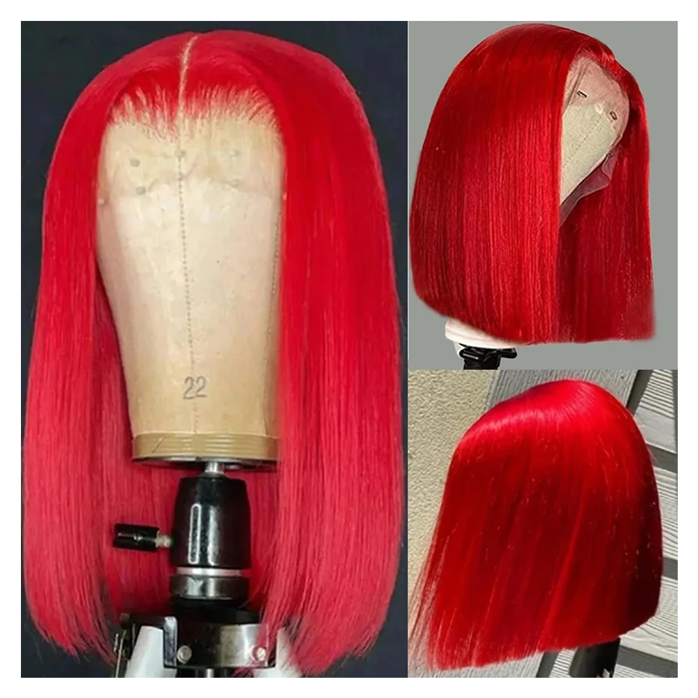 

Red Straight Bob Lace Frontal Wig 13x4 Lace Front Human Hair Bob Wigs Short Bob Transparent Lace Wigs For Black Women PrePlucked