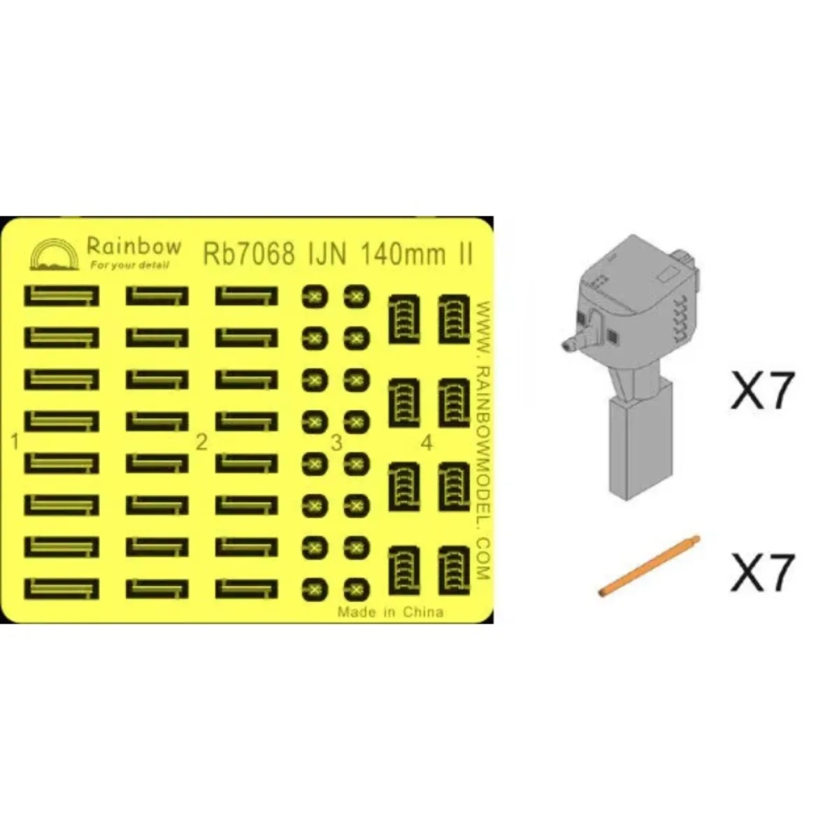 

Rainbow The Etching Part PE 1/700 IJN 5500t 140mm Turrets II(7 Resin+7 Barrels+PE) RB7068