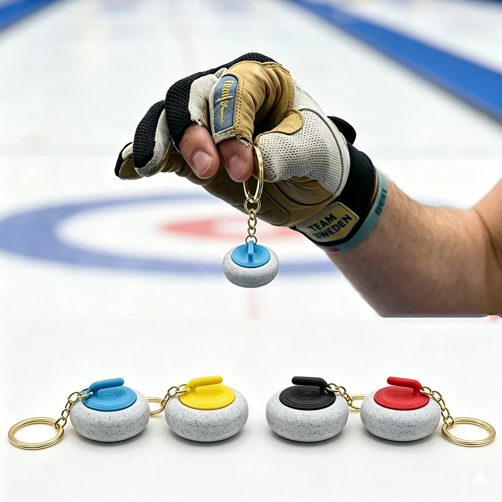 Mini Curling Keychain 3D Printing Plastic Key Ring Lightweight Durable Portable For Backpack Curling Fans Souvenir Gift